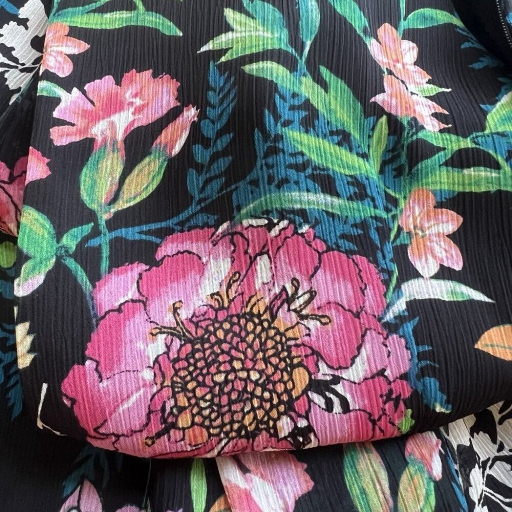 Tommy Hilfiger Black Floral Chiffon Sleeveless Zip Trapeze Dress 12 boho No Belt - Picture 6 of 10